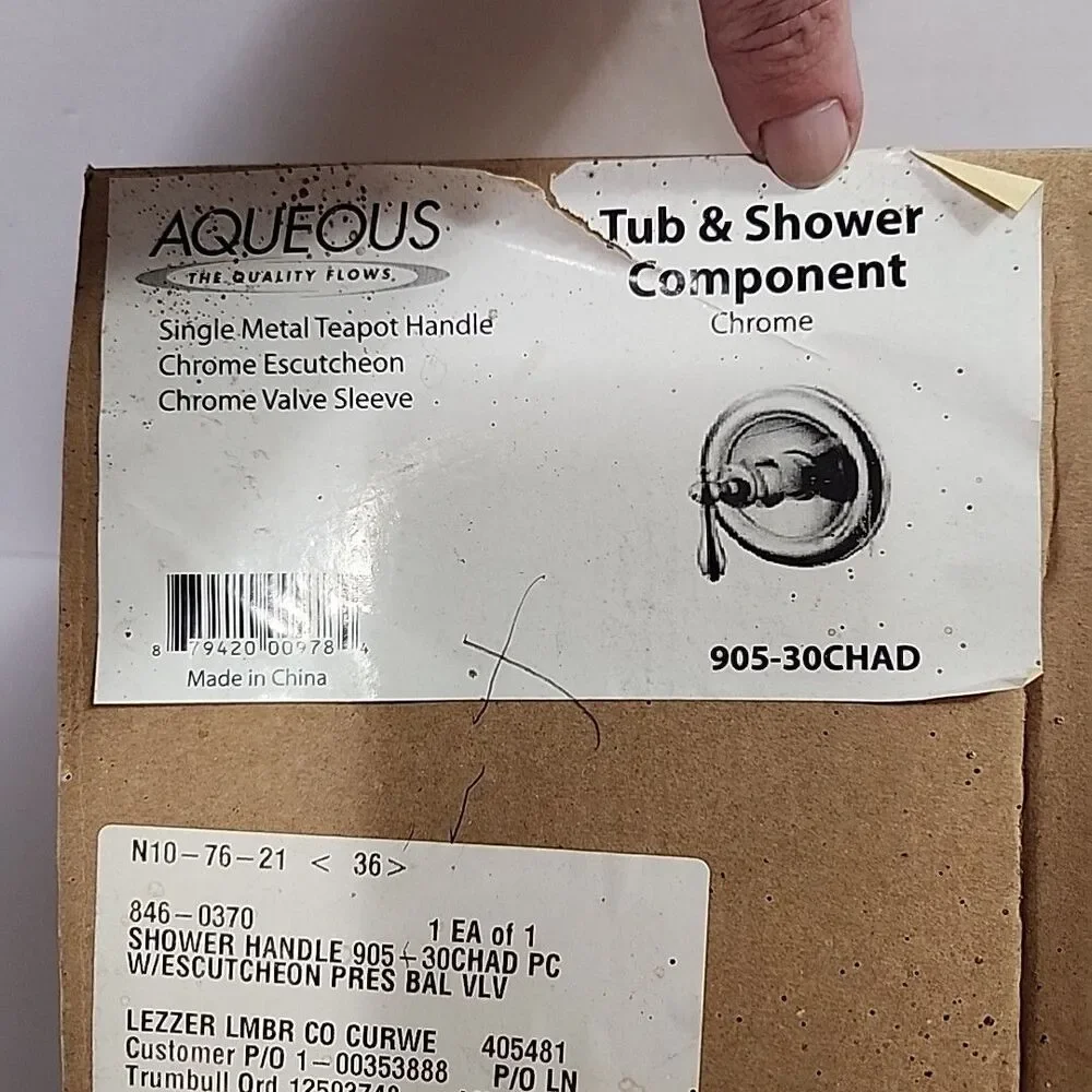 Aqueous Tub/ Shower Component Metal Teapot Handle, Chrome Escutcheon & Valve NEW
